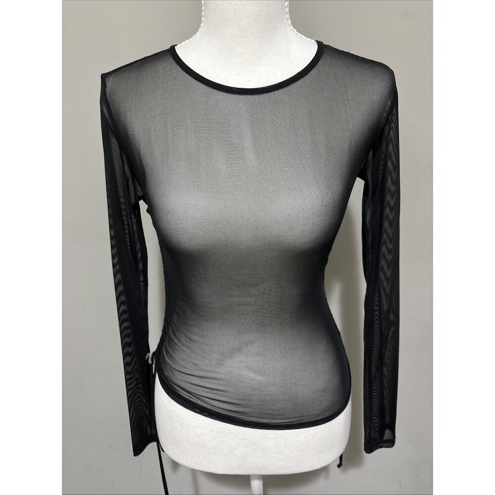 Popular 21 Womens Black Sheer Side Rouched Long Sleeve Top Sz Sm